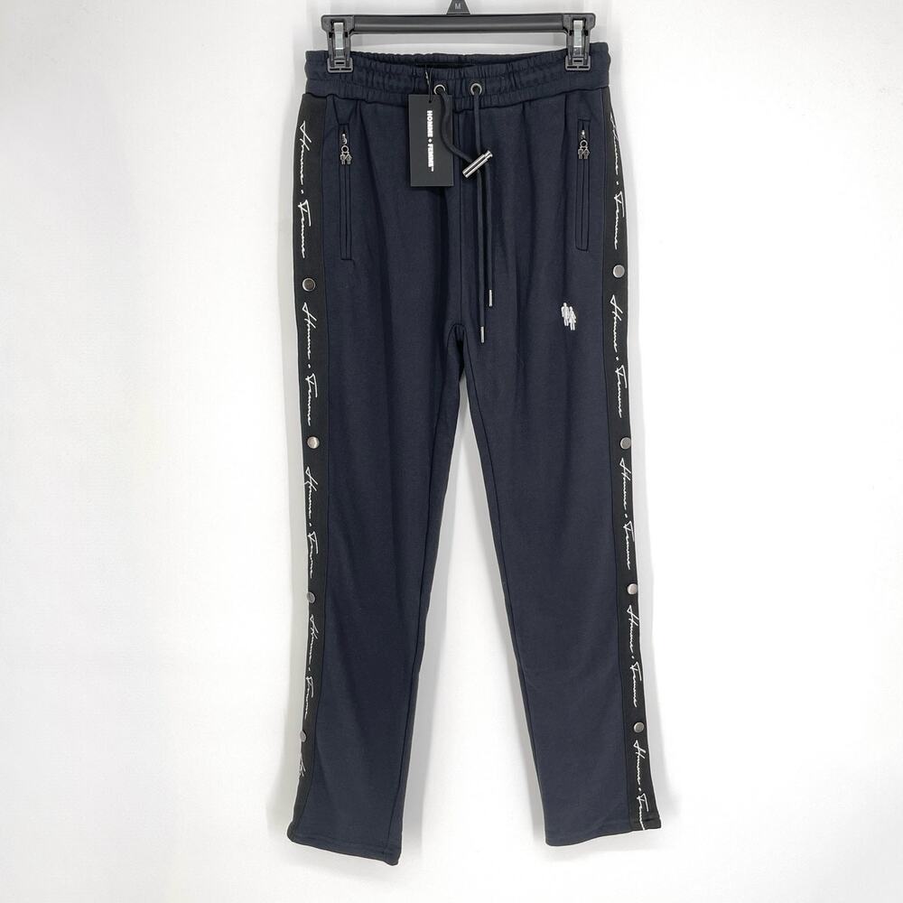 Homme + Femme NEW Signature Track Pants Sz XS Black Logo Stripe Zip Pockets